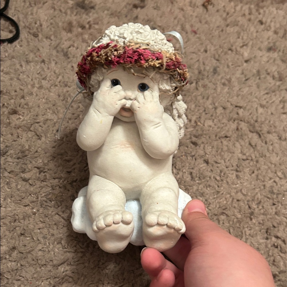 See no evil    Adorable Cherub Figurine with Floral Hat